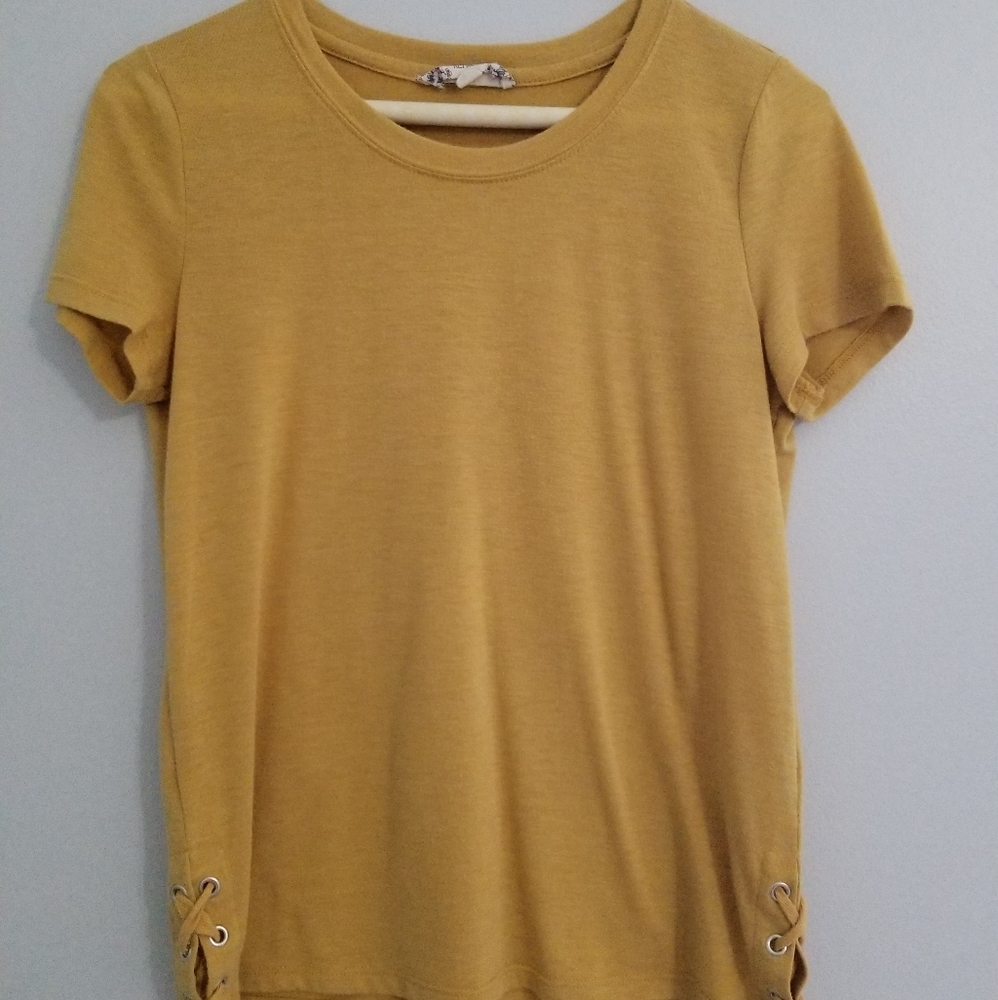 Pink Republic Soft Yellow Tee w/ Lace-Up Detail